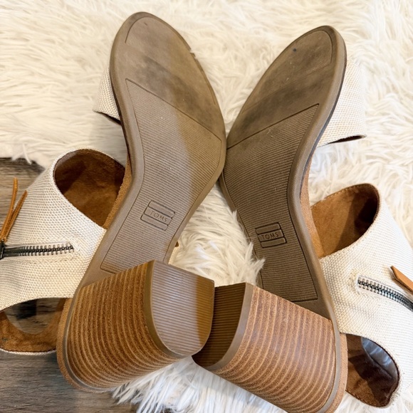 Toms Majorca Cream Linen Block Heel Sandal 11 Spring Summer Resort Europe - Picture 9 of 9
